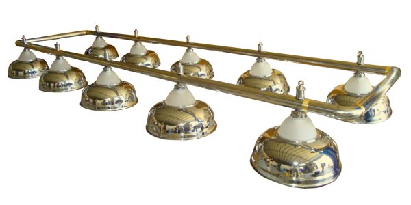 Лампа на десять плафонов "Crown" D38 (золотистая, серебр. штанга) ― Бильярдный магазин Альбатрос