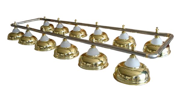 Лампа на двенадцать плафонов "Crown" D38 (золотистая, серебр. штанга) ― Бильярдный магазин Альбатрос